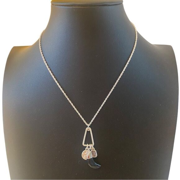 Mixed Metal Charm Pendant Necklace w/ Black Tusk, Quartz & Matte Star. - Picture 1 of 6